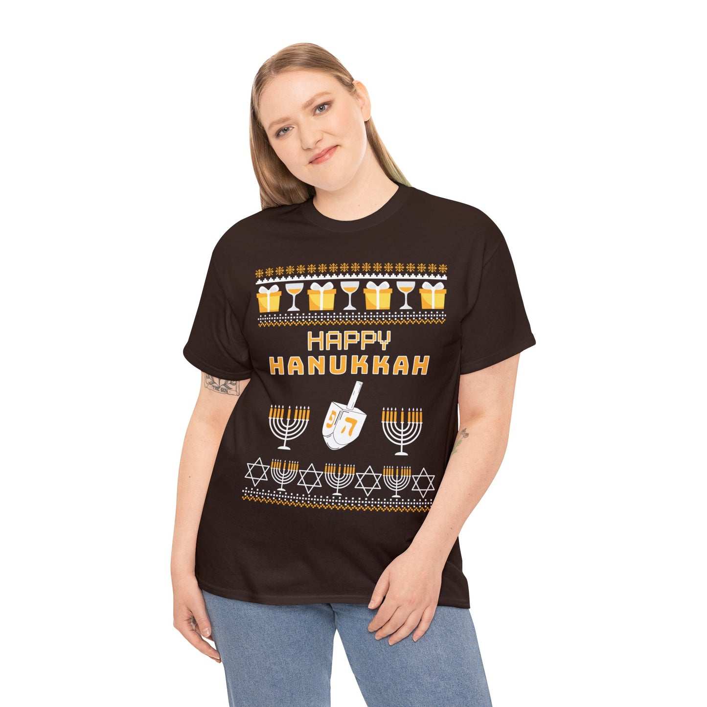 Happy Hanukkah Ugly Christmas Sweater Short Sleeve Tee