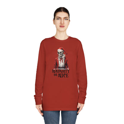 Naughty or Nice Skeleton Christmas Long Sleeve Tee