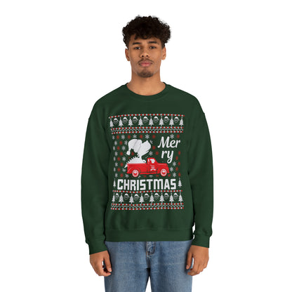 Dinosaur in Red Truck Merry Christmas Ugly Sweater Sweatshirt