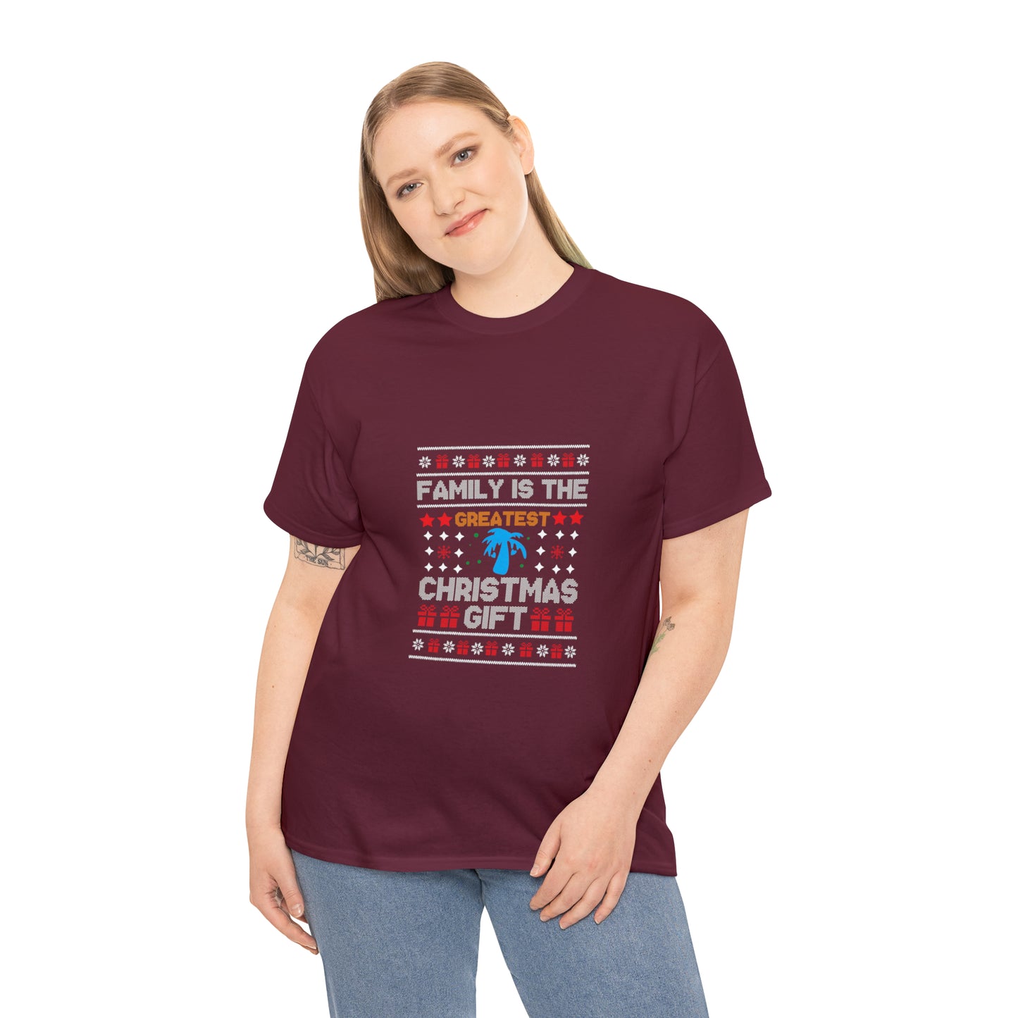 Family is the Greatest Christmas Gift Christmas Ugly Sweater Short Sleeve Tee