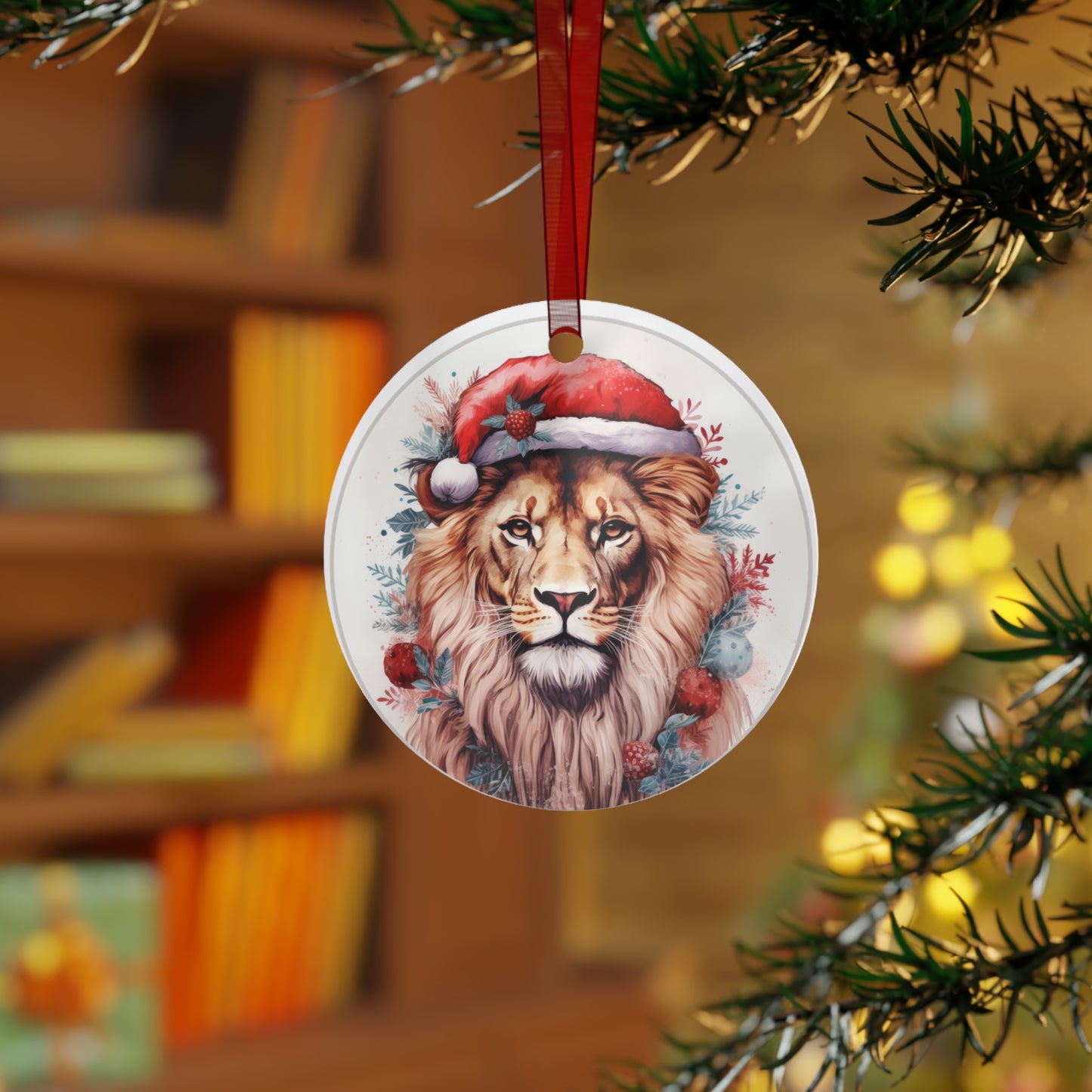 Lion in Santa Hat Ornament