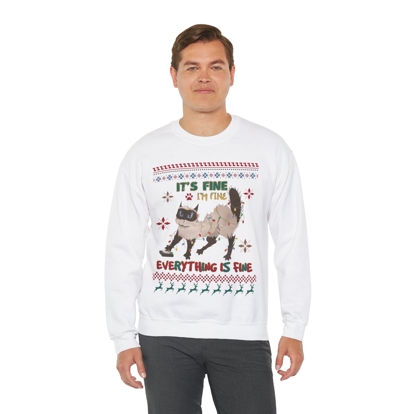 It's Fine I'm Fine Everything is Fine Cat in Lights Christmas Ugly Sweater Sweatshirt