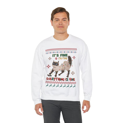 It's Fine I'm Fine Everything is Fine Cat in Lights Christmas Ugly Sweater Sweatshirt