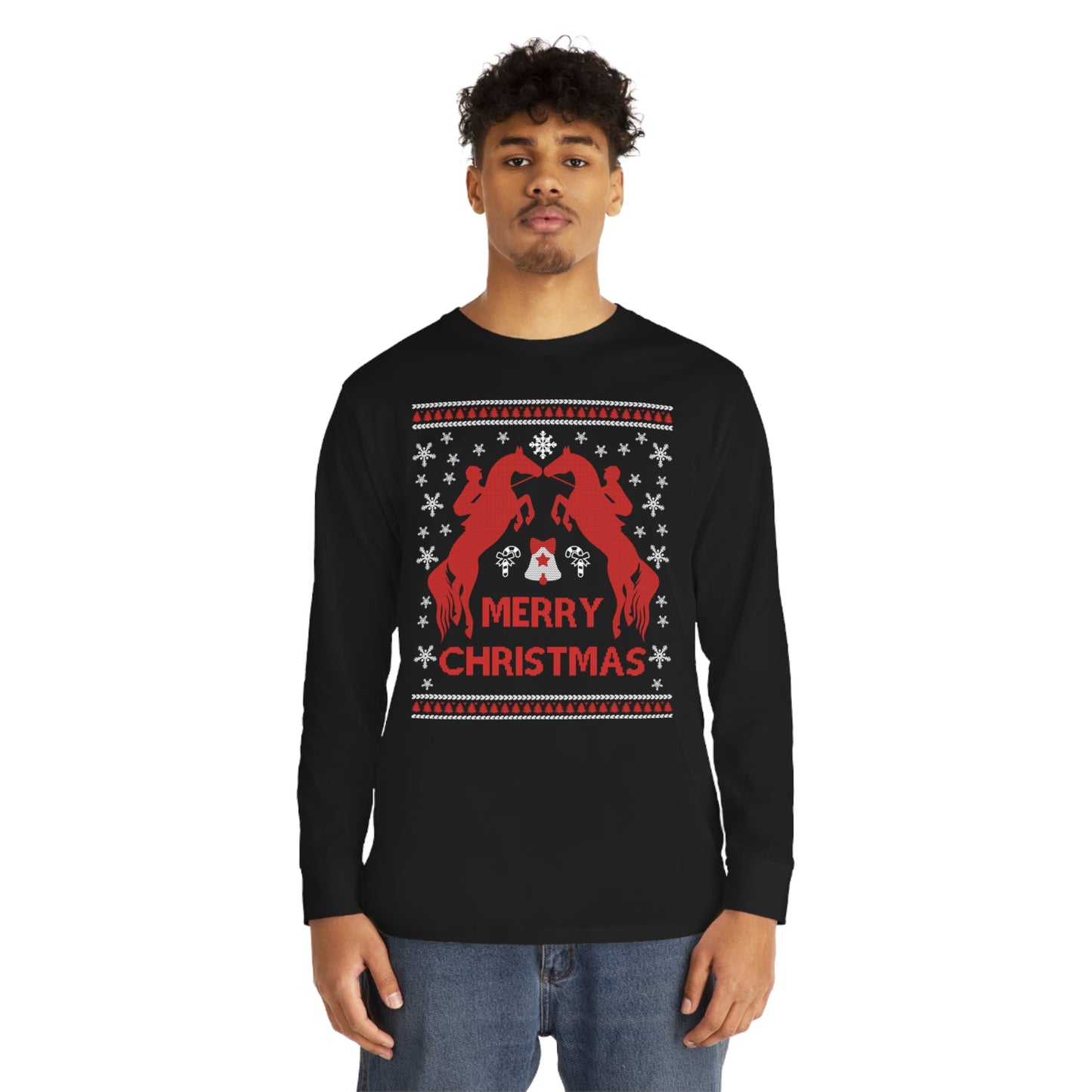 Merry Christmas Horseback Riding Christmas Ugly Sweater Long Sleeve Tee