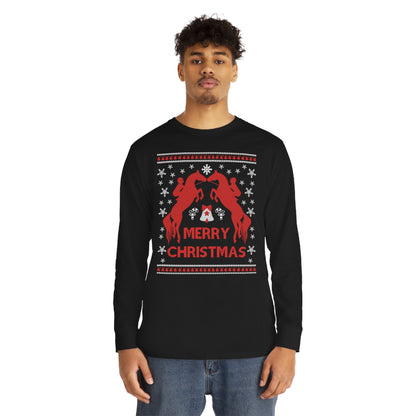 Merry Christmas Horseback Riding Christmas Ugly Sweater Long Sleeve Tee