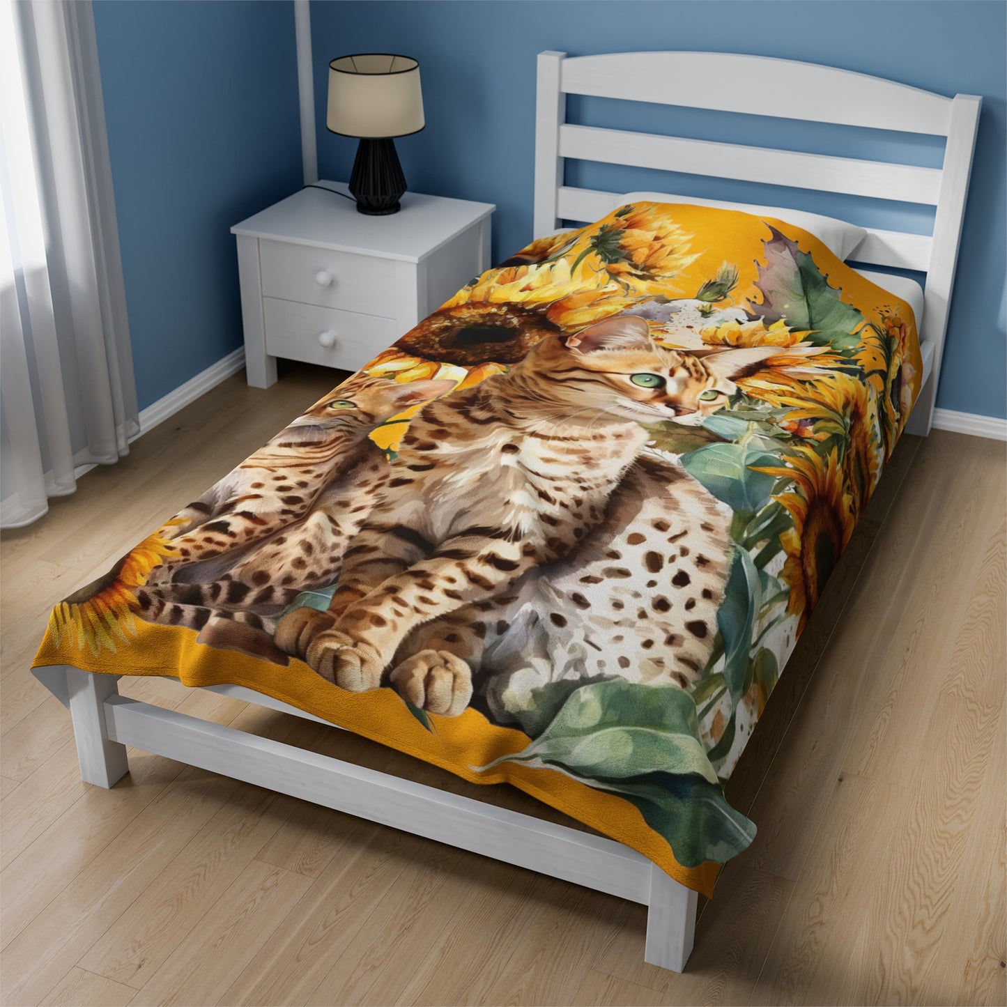 Bengal Cat with Sunflowers Blanket