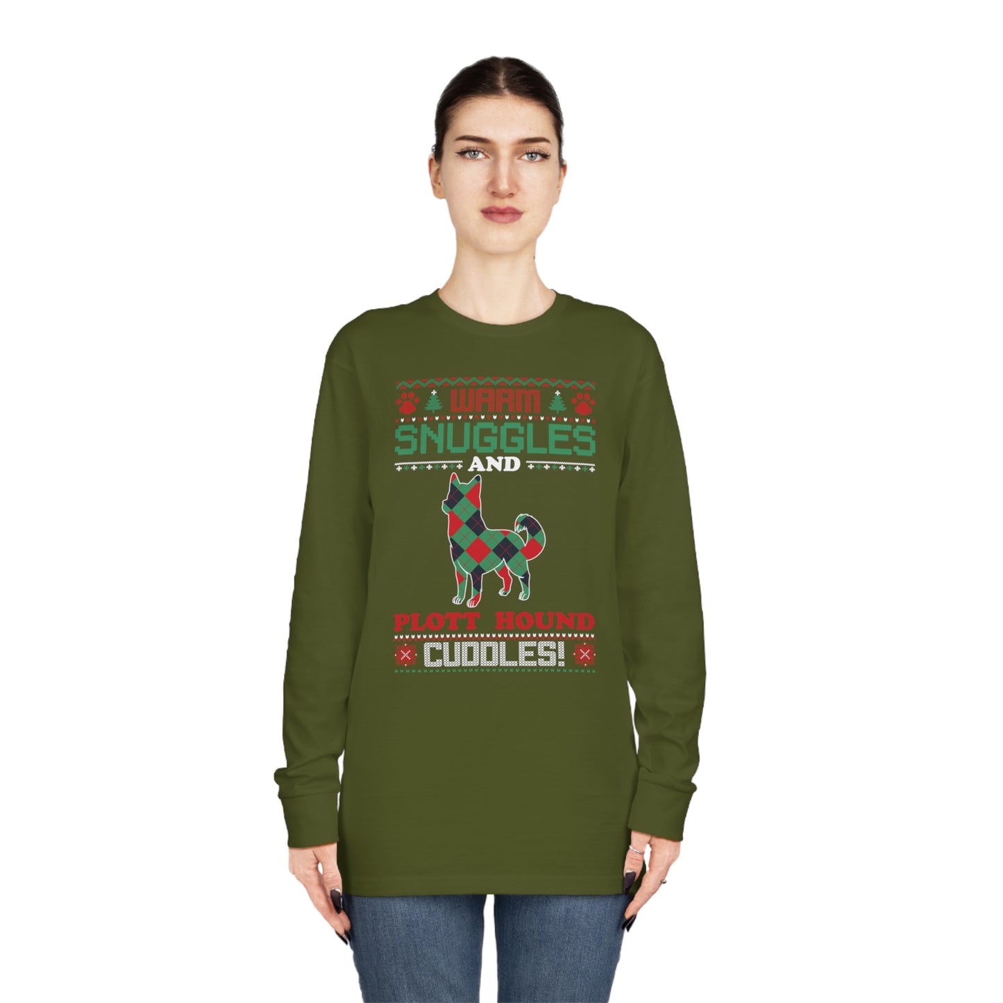 Warm Snuggles and Plott Hound Cuddles Ugly Sweater Long Sleeve Tee
