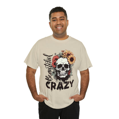 Beautiful Crazy Skull With Flowers Halloween Short Sleeve Tee