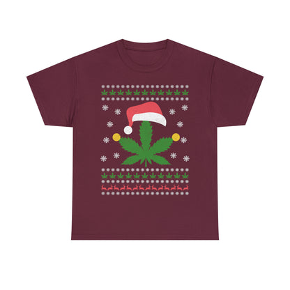 Cannabis Leaf in Santa Hat Christmas Ugly Sweater Short Sleeve Tee