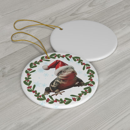 Tegu in Santa Hat Christmas Ceramic Ornament