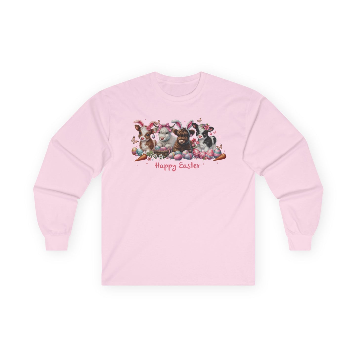 Easter Highland Cows in Bunny Ears Long Sleeve Tshirt