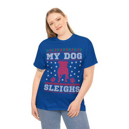 My Dog Sleighs Christmas Ugly Sweater Short Sleeve Tee