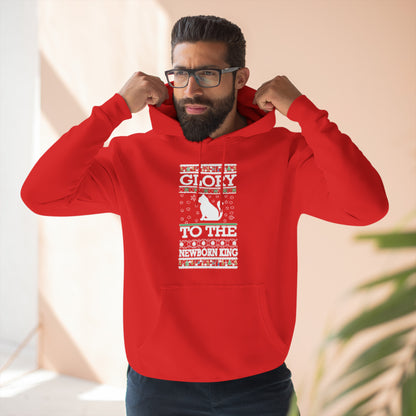 Glory to the Newborn King Cat Christmas Ugly Sweater Pullover Hoodie