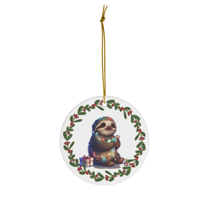 Sloth in Lights Christmas Ceramic Ornament