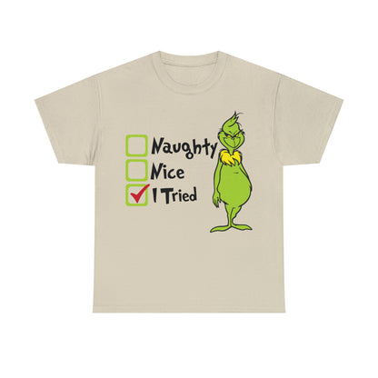 Naughty Nice I Tried Grinch Christmas Short Sleeve Tee