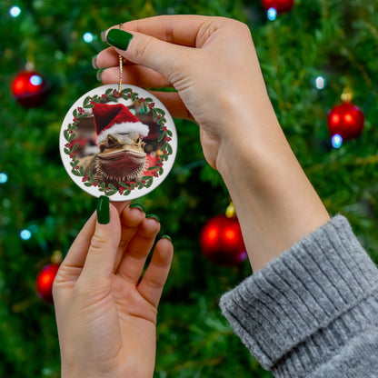 Bearded Dragon in Santa Hat Reptile Pet Christmas Ceramic Ornament