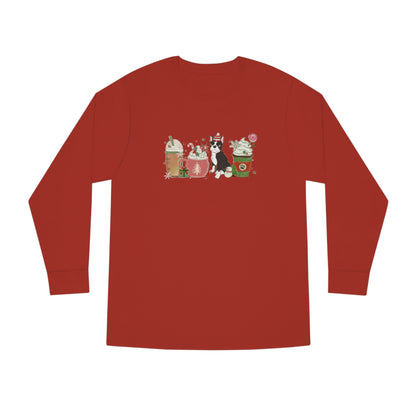 Boston Terrier Dog Latte Christmas Long Sleeve Tee