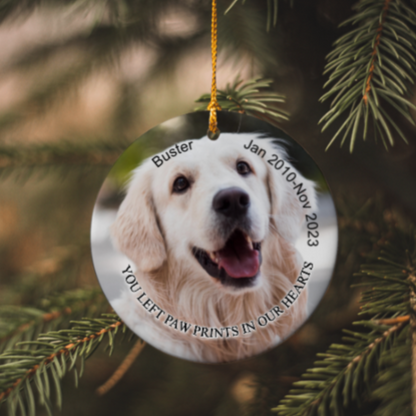 Personalized You Left Paw Prints in Our Hearts Pet Memorial Ceramic Ornament