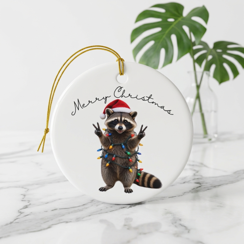 Merry Christmas Racoon Ornament