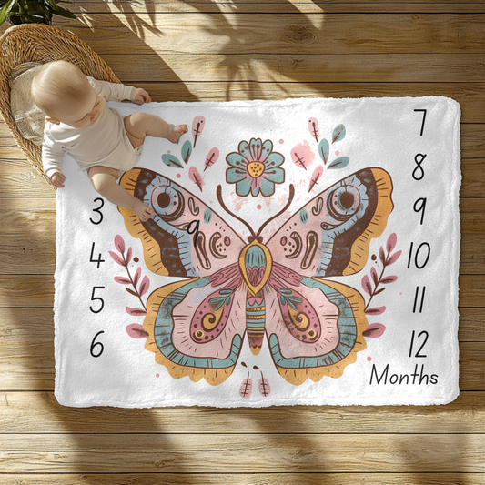 Boho Butterfly Milestone Velveteen Plush Blanket
