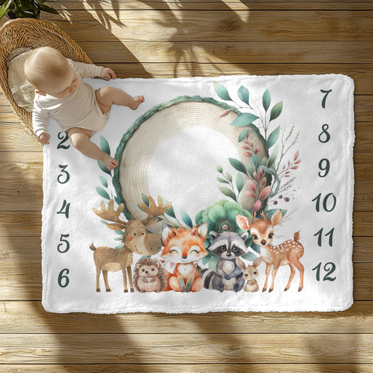Cute Wildlife Milestone Velveteen Plush Blanket