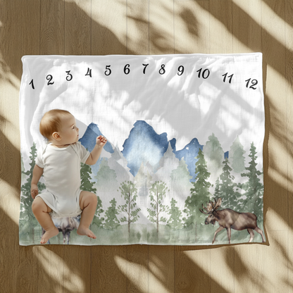 Mountain Wildlife Moose Milestone Velveteen Plush Blanket