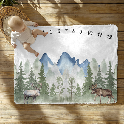 Mountain Wildlife Moose Milestone Velveteen Plush Blanket