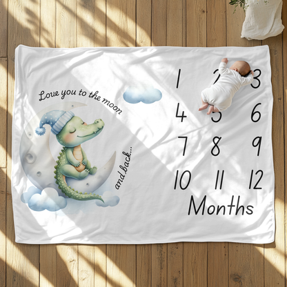 Love You To The Moon And Back Milestone Velveteen Plush Blanket