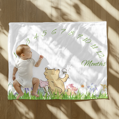 Winne The Pooh Milestone Velveteen Plush Blanket