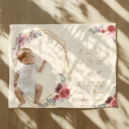 Roses Floral Milestone Blanket