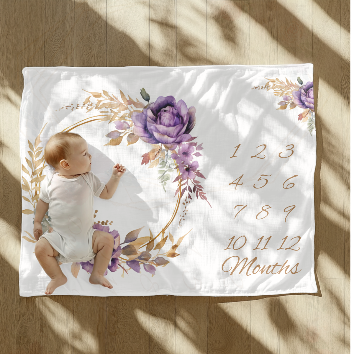 Purple Floral Milestone Blanket
