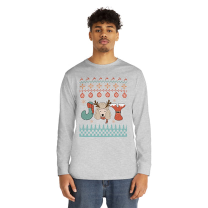 Joy Miniature Poodle Dog Christmas Ugly Sweater Long Sleeve Tee