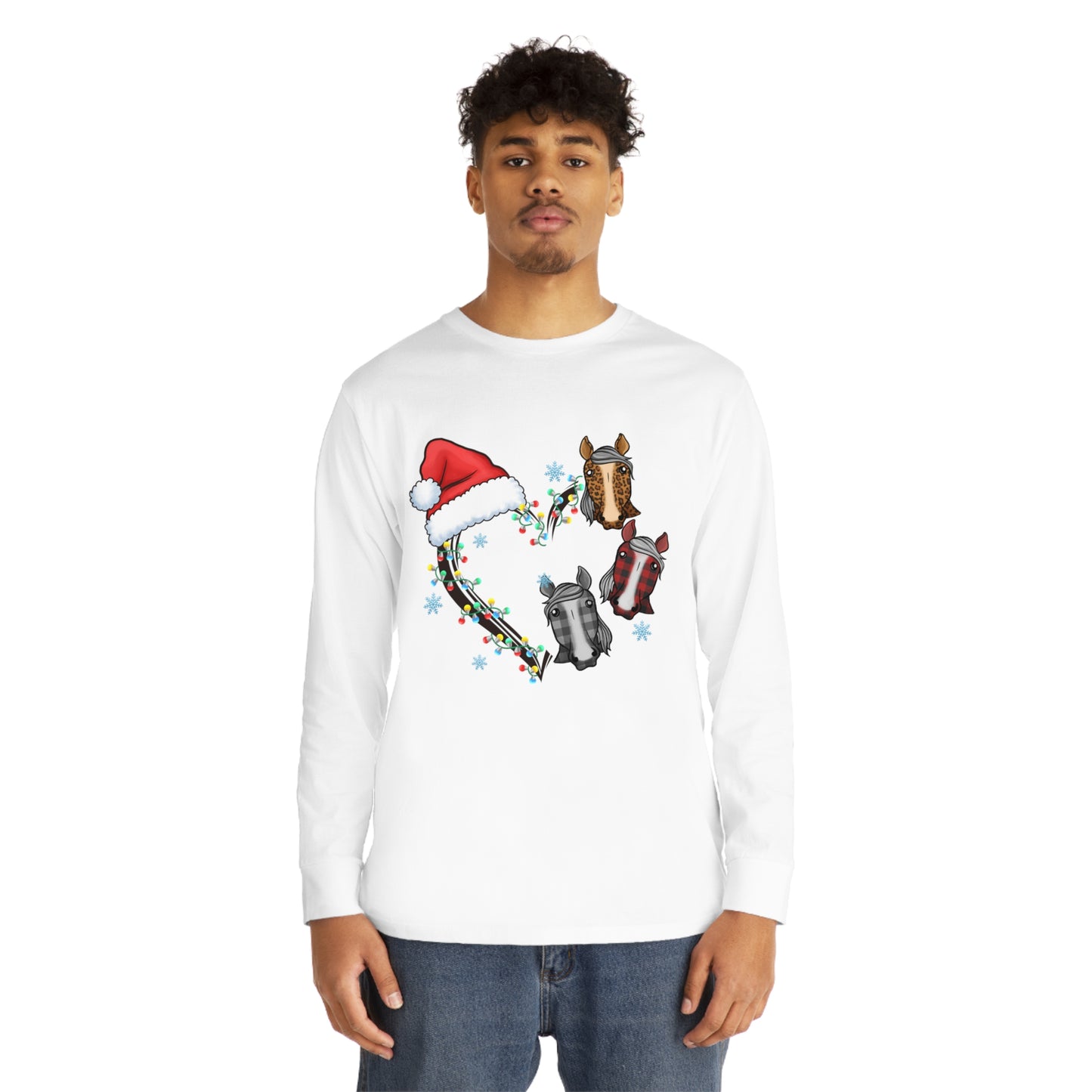 Horse Heart Wreath Christmas Long Sleeve Tee