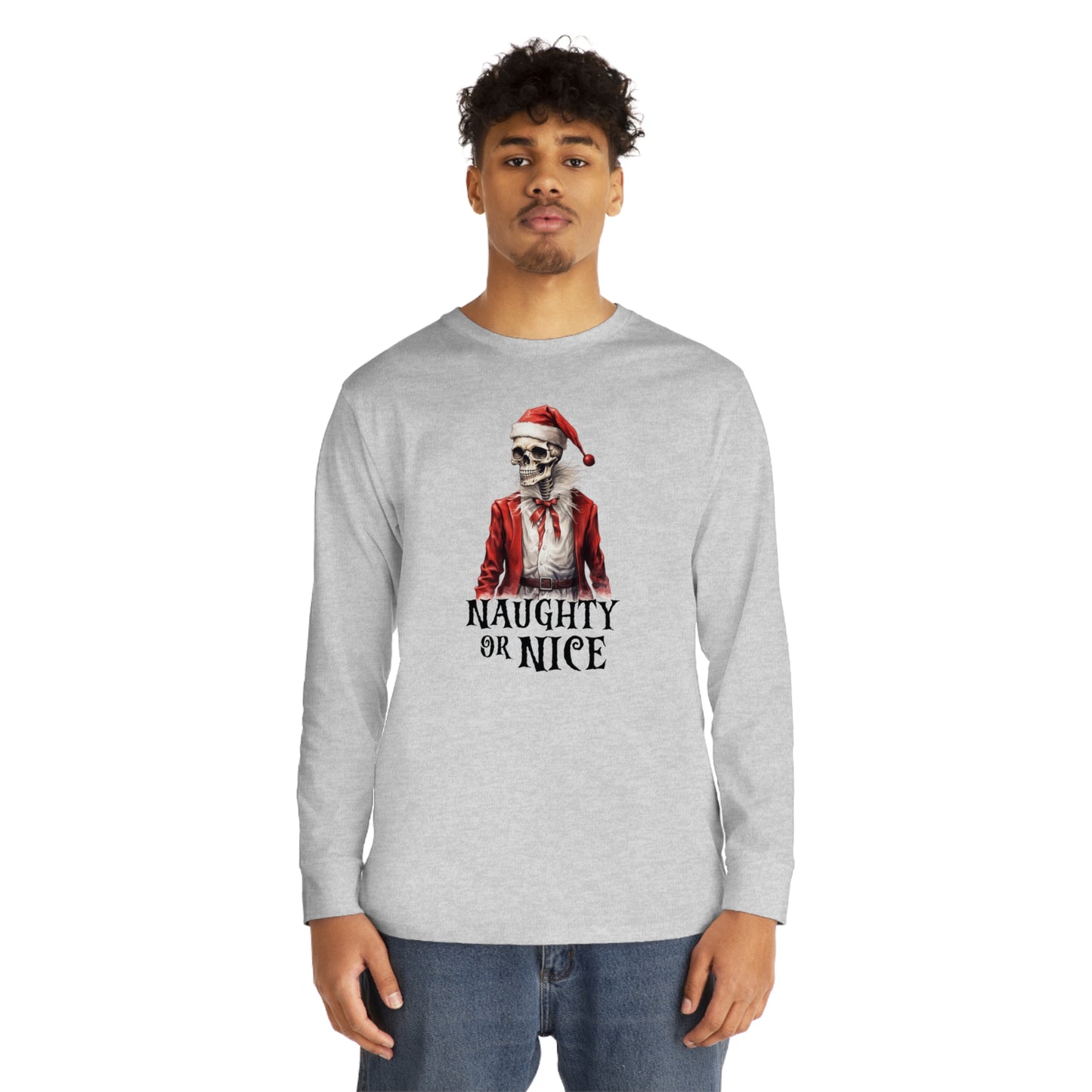 Naughty or Nice Skeleton Christmas Long Sleeve Tee