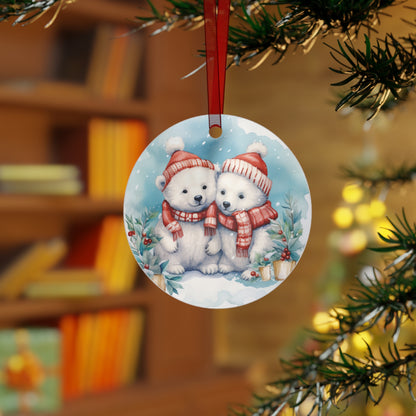 Polar Bears in Santa Hats Ornament