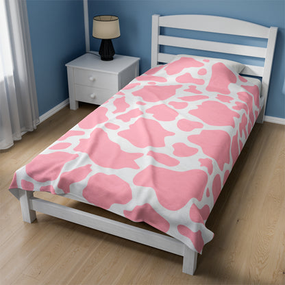 Pink Cow Print Plush Blanket