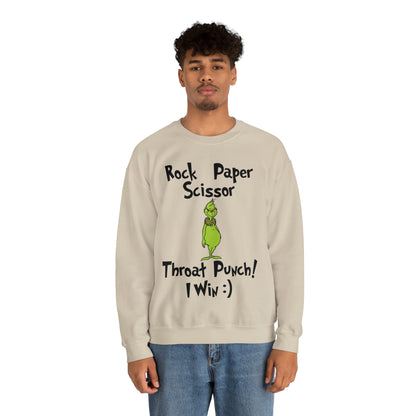 Rock, Paper, Scissors, Throat Punch. I Win! Grinch Christmas Sweatshirt