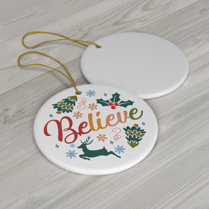 Retro Believe Christmas Ceramic Ornament