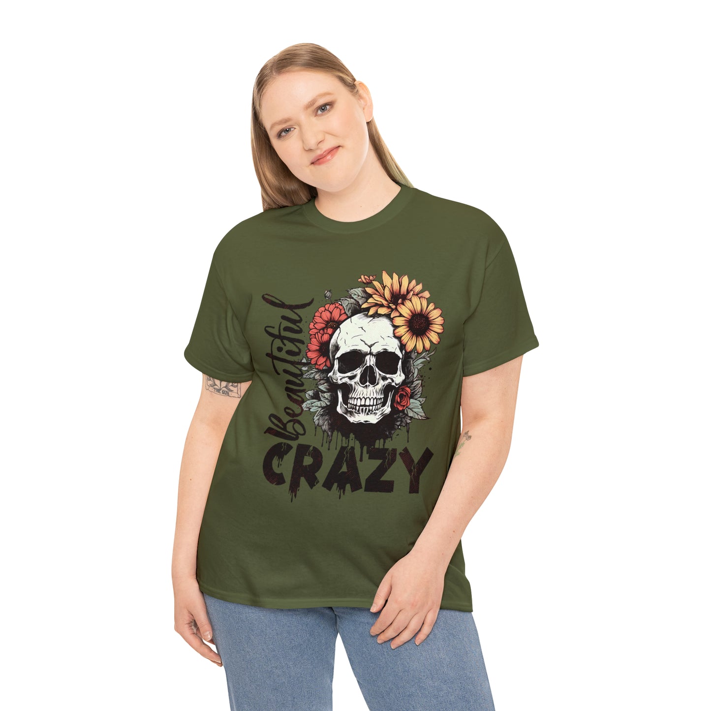 Beautiful Crazy Skull With Flowers Halloween Short Sleeve Tee