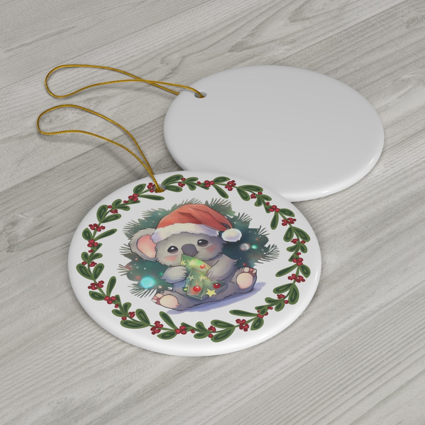 Koala in Santa Hat Christmas Ceramic Ornament