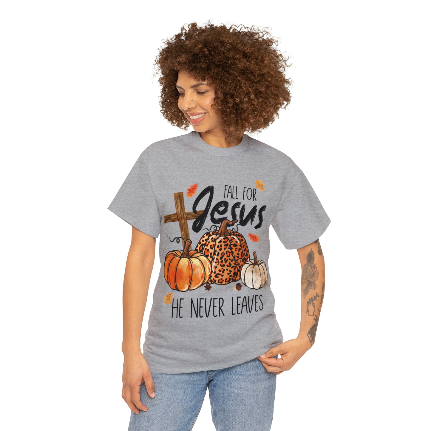 Fall For Jesus He Never Leaves Christian Halloween Short Sleeve Tee