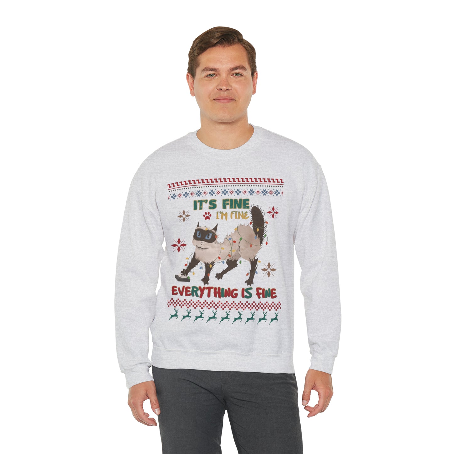 It's Fine I'm Fine Everything is Fine Cat in Lights Christmas Ugly Sweater Sweatshirt