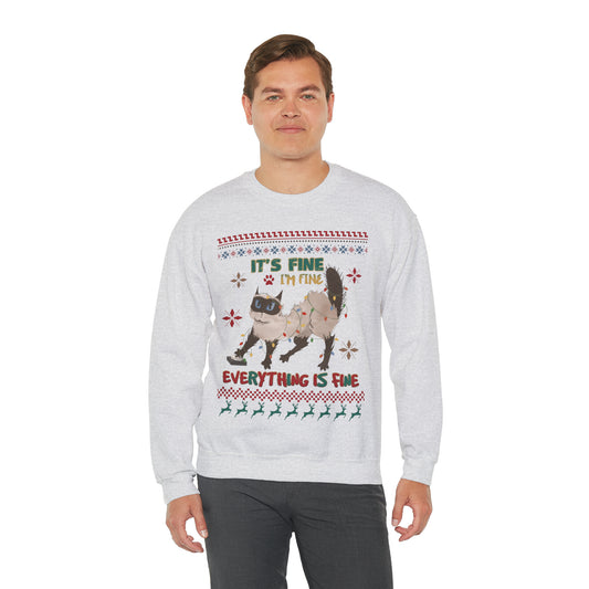 It's Fine I'm Fine Everything is Fine Cat in Lights Christmas Ugly Sweater Sweatshirt