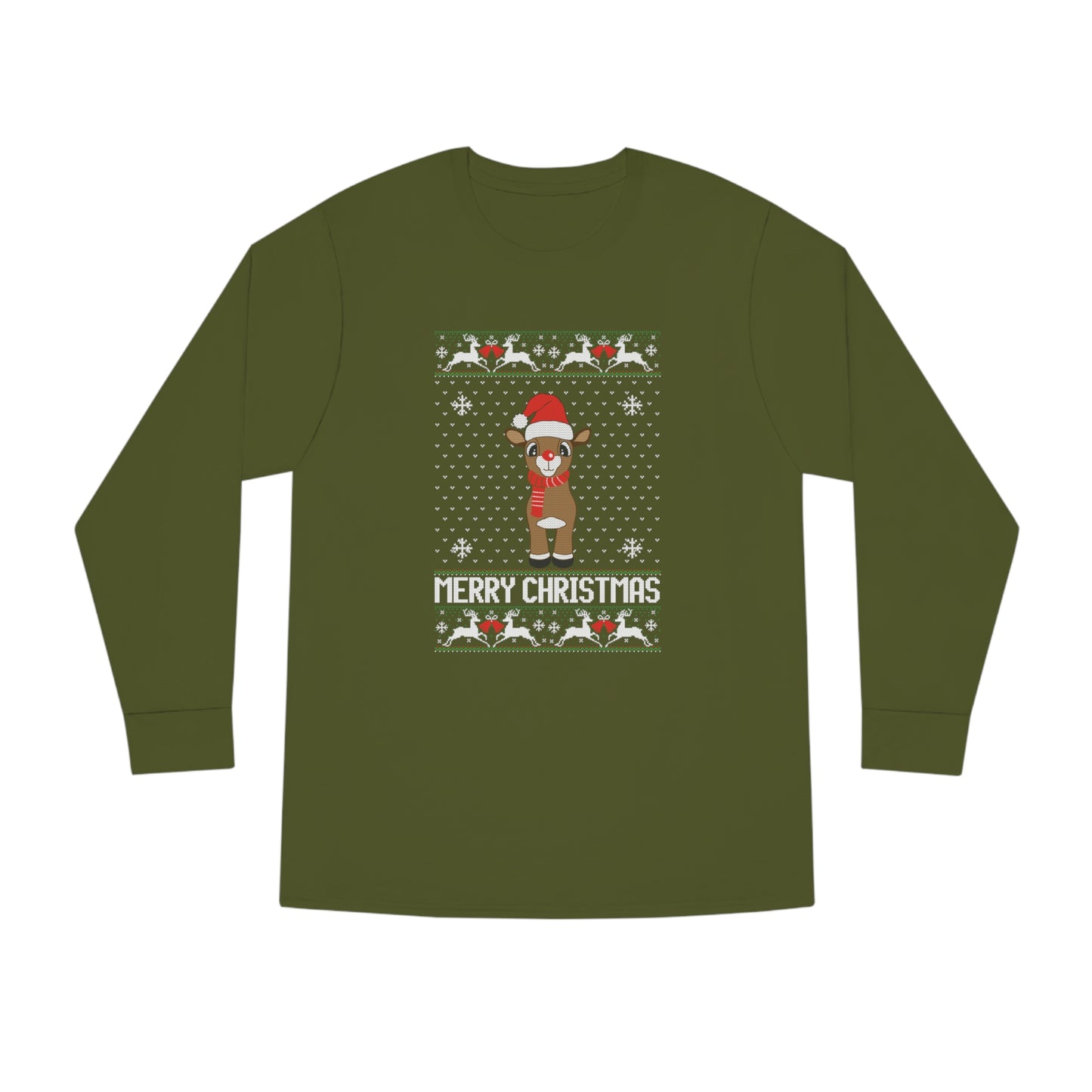 Merry Christmas Rudolph Ugly Christmas Sweater Long Sleeve Tee