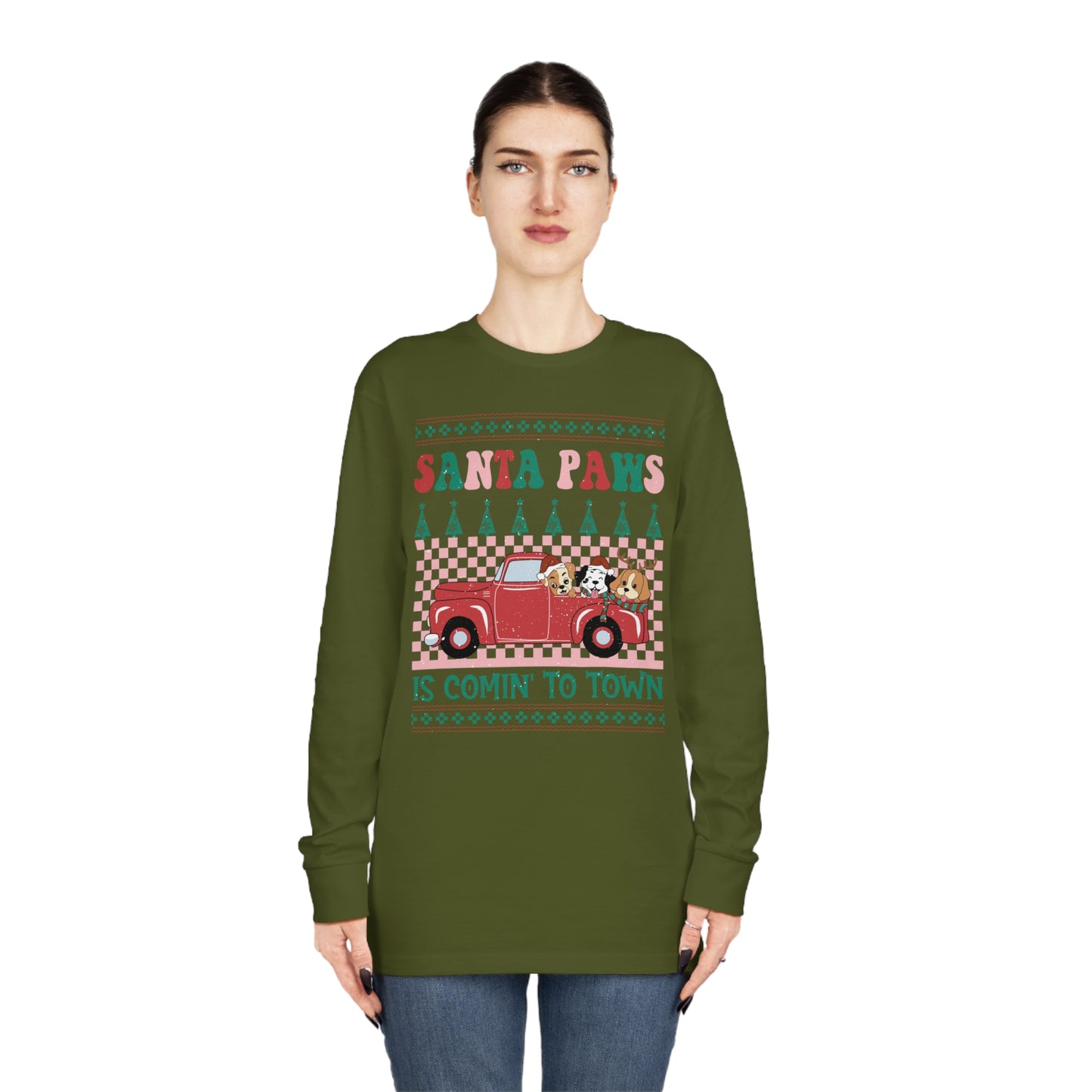 Santa Paws is Comin' to Town Christmas Ugly Sweater Long Sleeve Tee