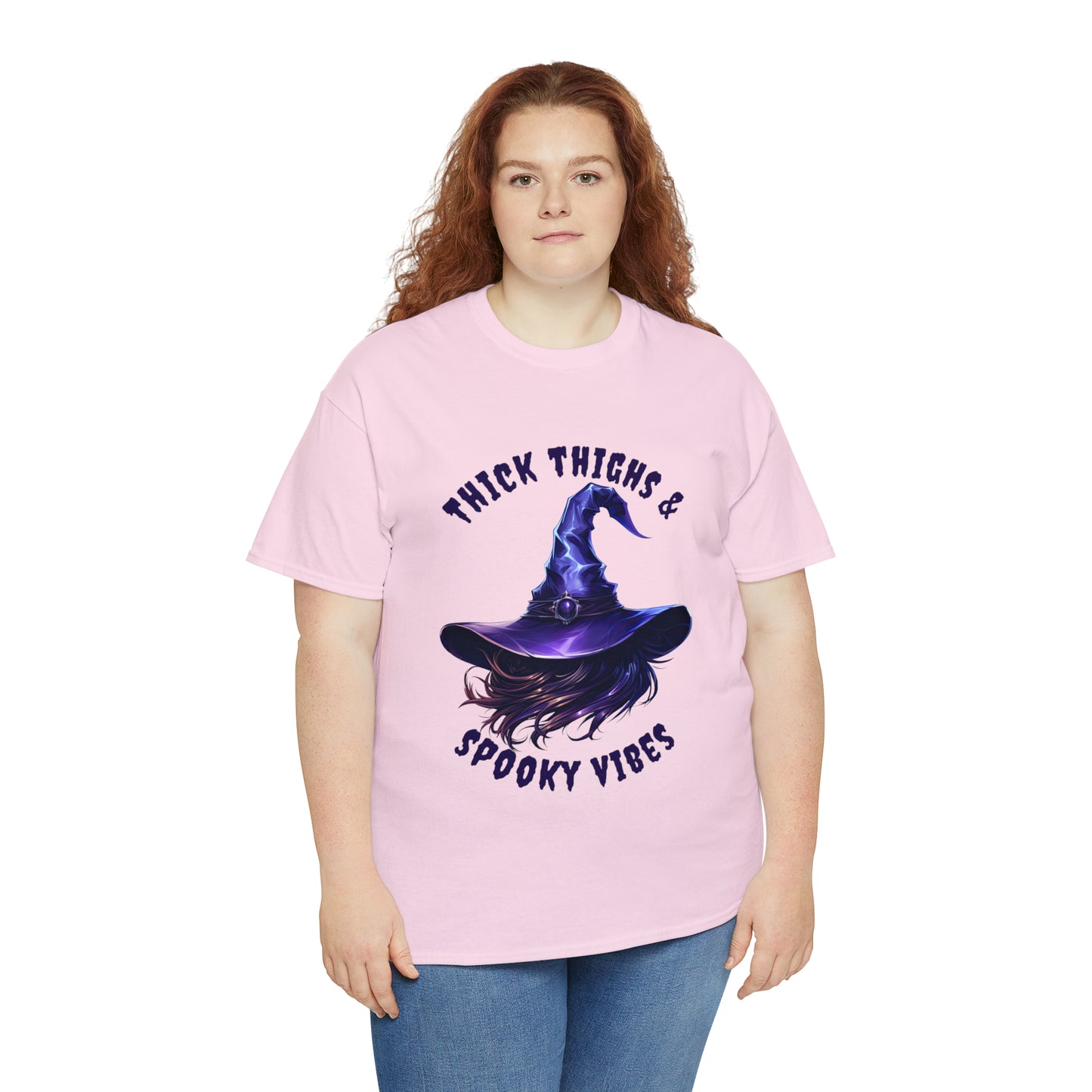 Thick Thighs And Spooky Vibes Witch Hat Halloween Short Sleeve Tee