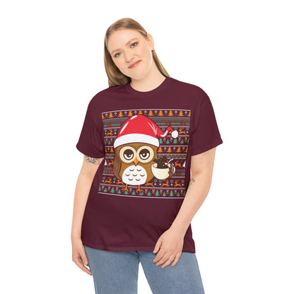 Owl in Santa Hat Ugly Christmas Sweater Short Sleeve Tee