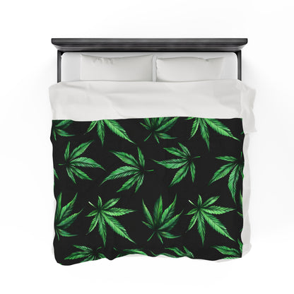 Marijuana Leaf on Black Blanket