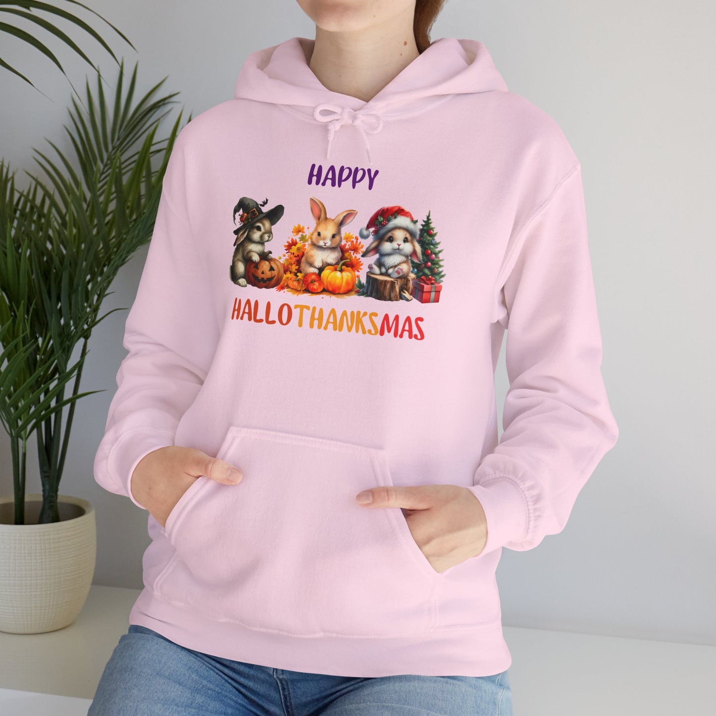 Hallothanksmas Halloween Thanksgiving Christmas Rabbits Pullover Hoodie
