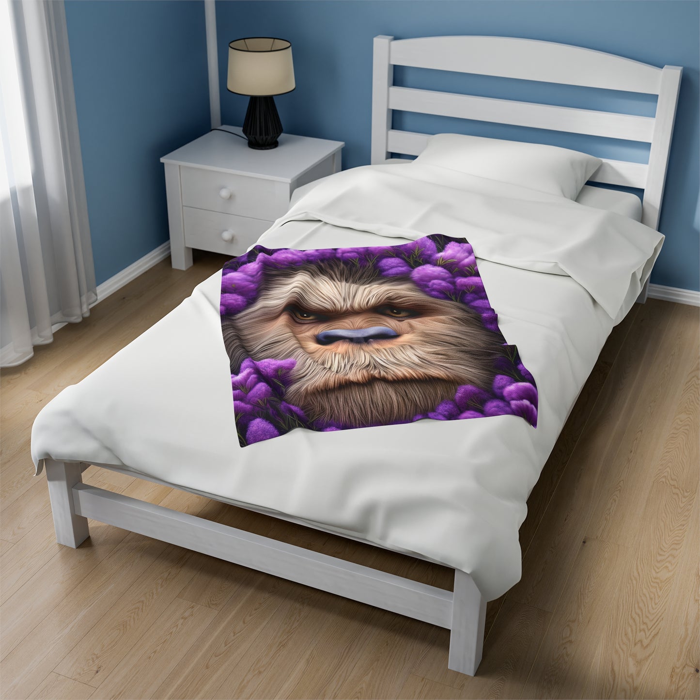 Sasquatch Bigfoot Face in Flowers Blanket